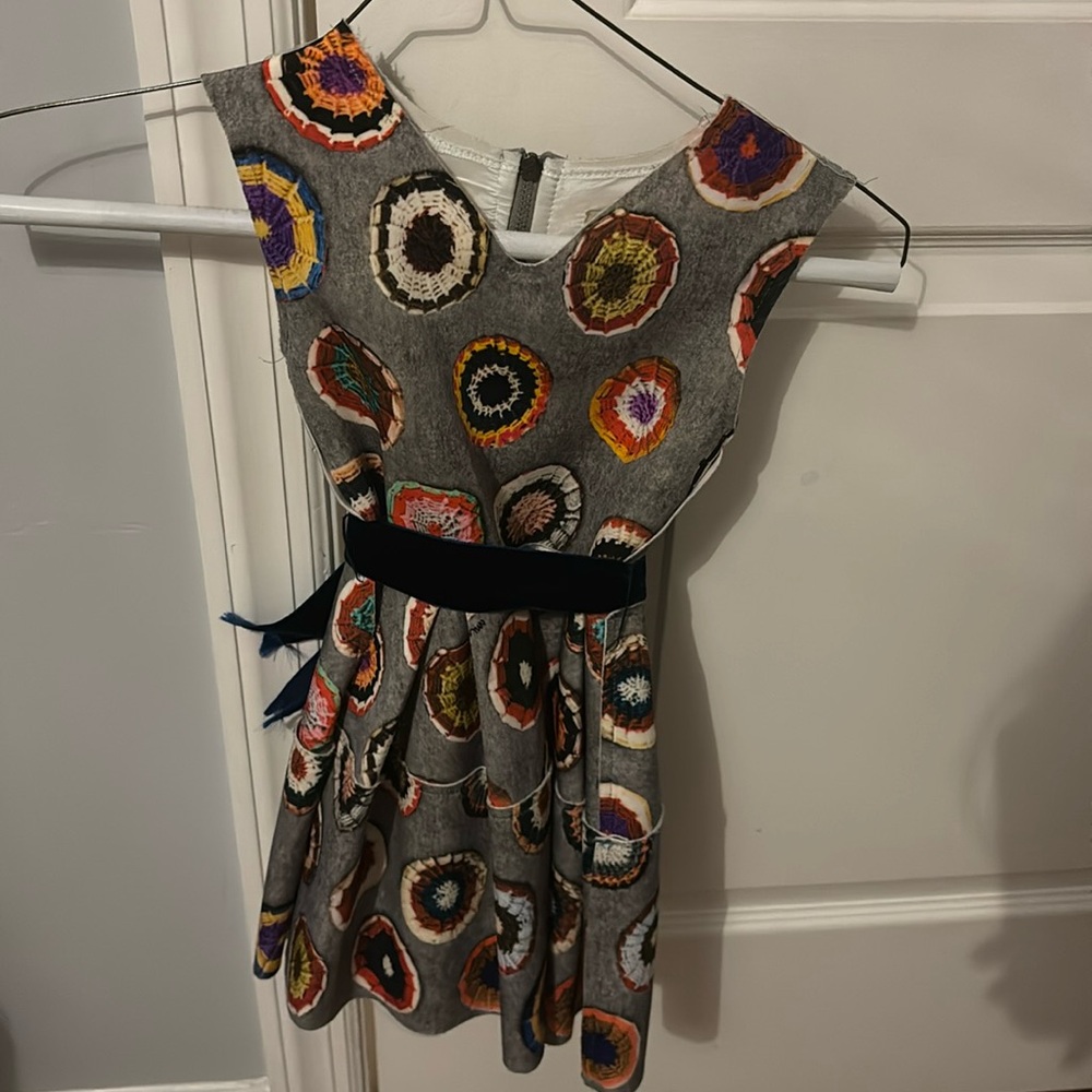 Mimi sol neoprene printed girls dress with velvet sash